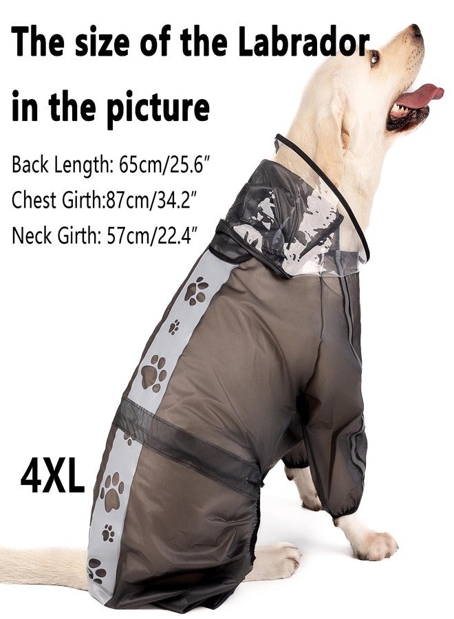 Olsa Dog Raincoat, Dog Hooded Slicker Poncho, 4 Legs Rain Jacket with Reflective Stripe, Transparent Water Proof Resistant Rain Snow Clothes for Small Medium Large (Black, XL) - Image 5